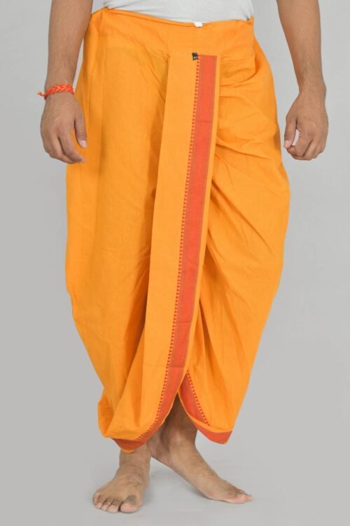 Saffron Color Pandit Dhoti with Border