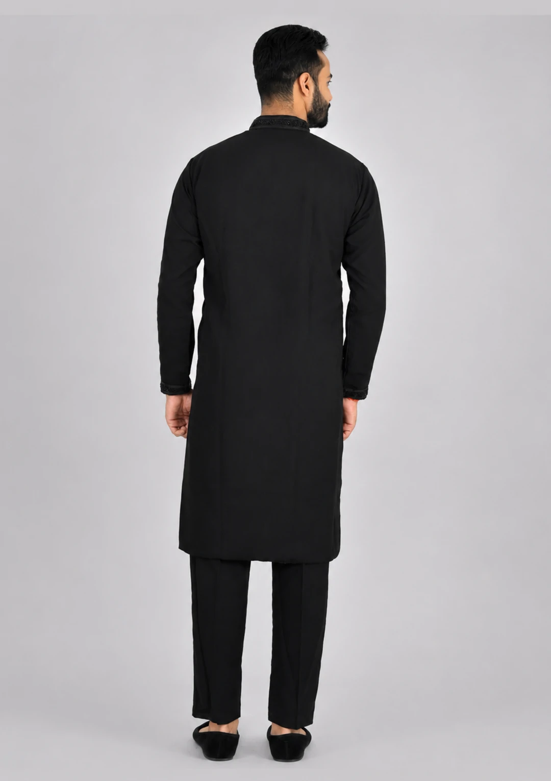 Black Bead Work Kurta Pant Pajama for Men - Image 4