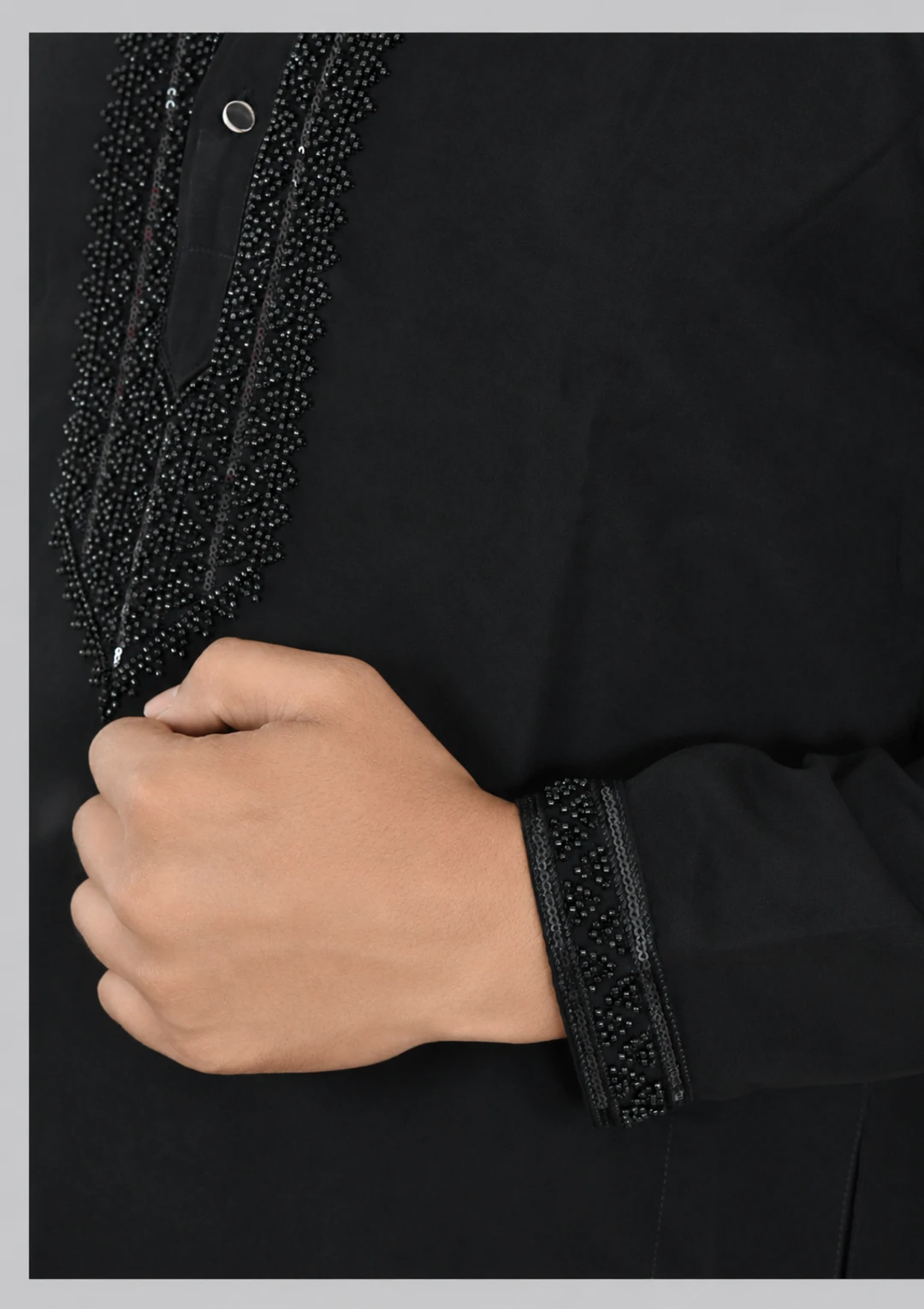 Black Bead Work Kurta Pant Pajama for Men - Image 6