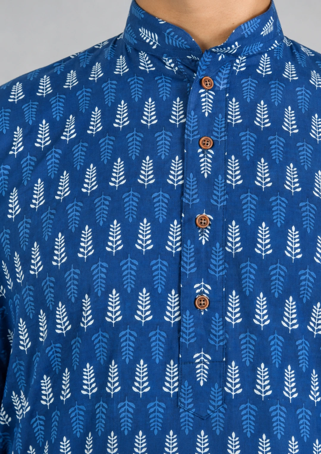 Indigo Sanganeri Block Print Cotton Kurta for Men - Image 5