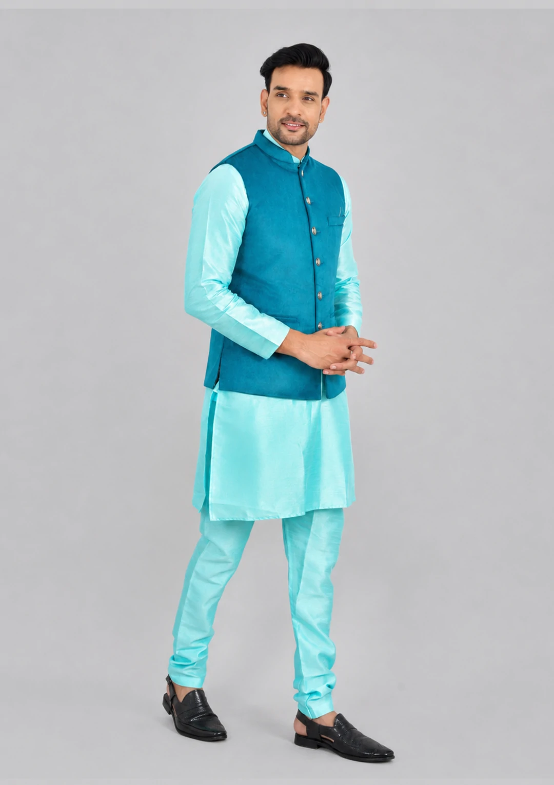 Soft Velvet Deep Sea Green Jacket for Men - Image 2