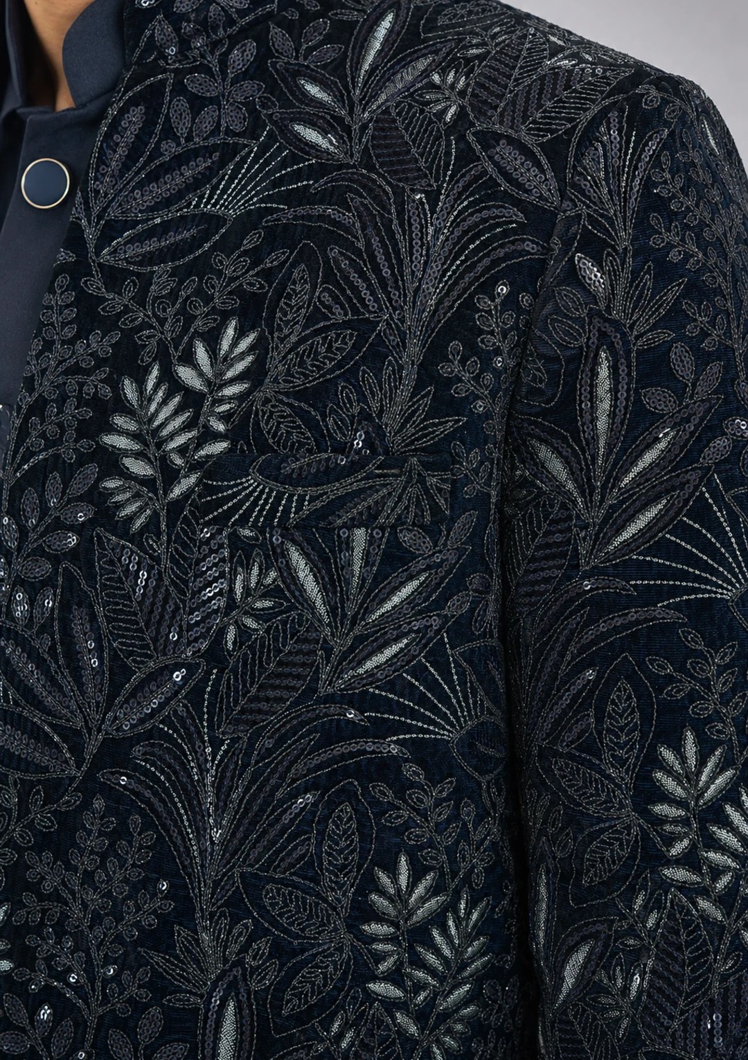 Midnight Blue Velvet Jodhpuri Jacket Suit for Men - Image 6