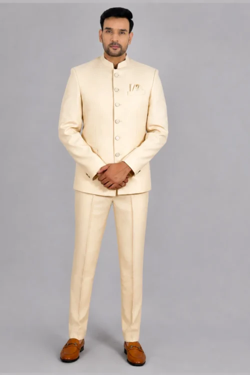 Plain Beige Colored Jodhpuri Suit