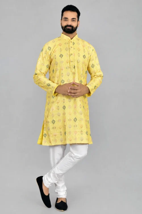 Butter Light Yellow Embroidered Kurta Pajama