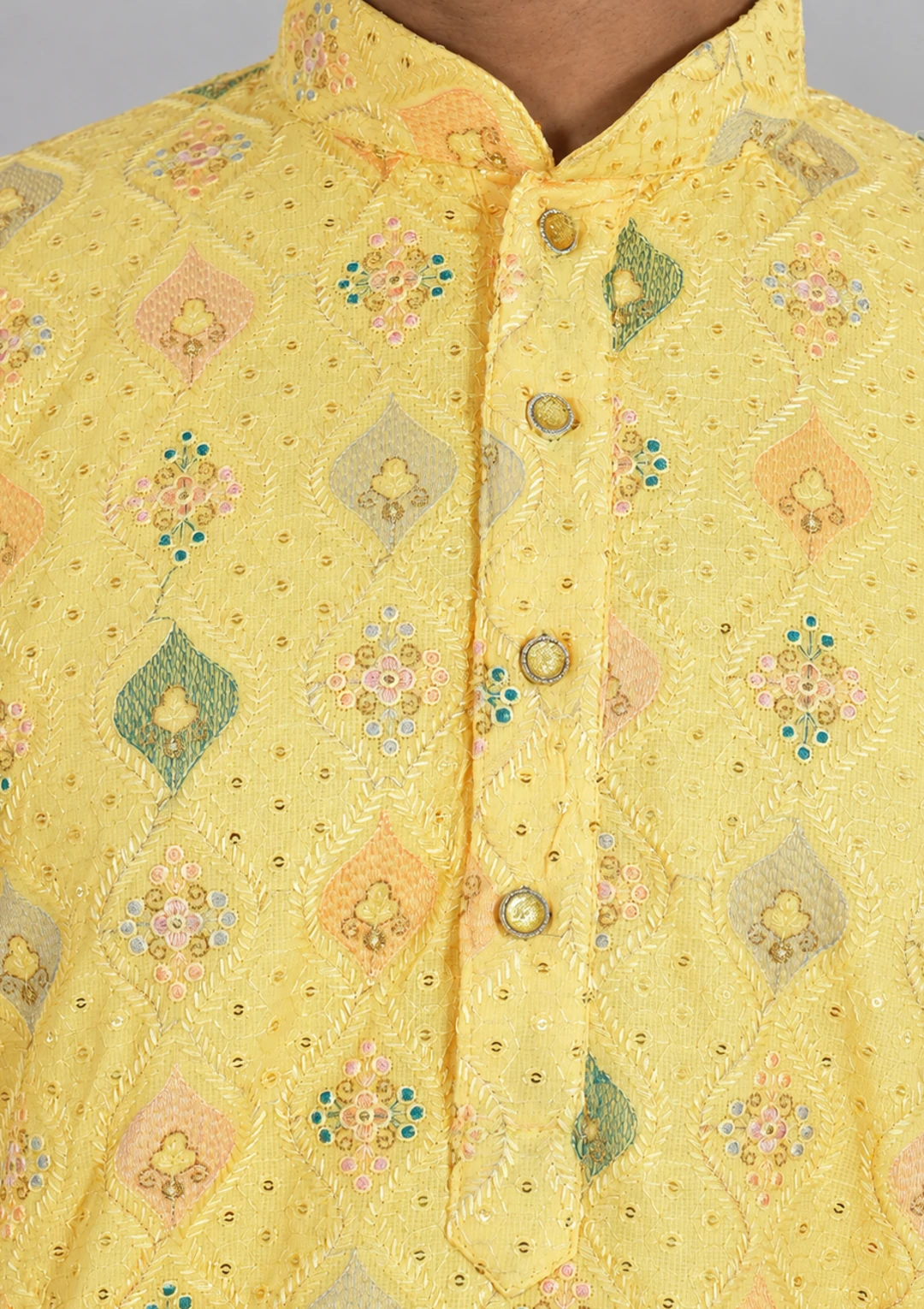Butter Light Yellow Embroidered Kurta Pajama - Image 5