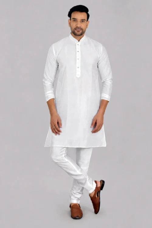 Men’s White Dupion Silk Traditional Bandhgala Kurta