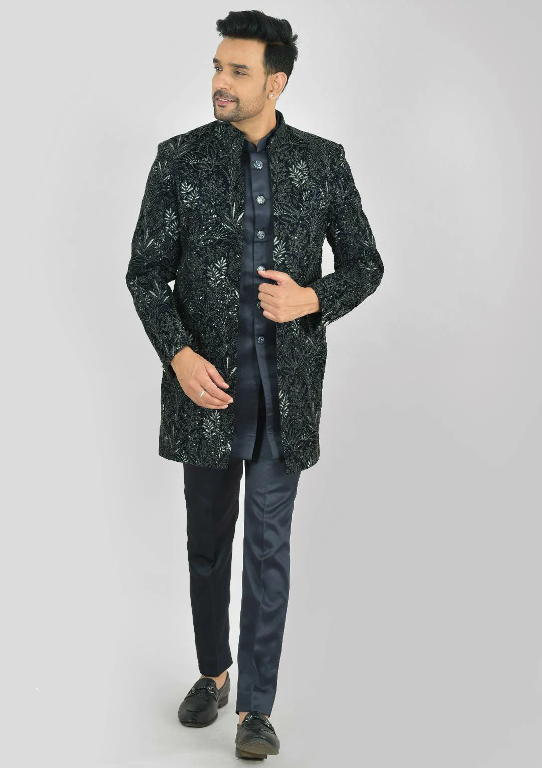 Midnight Blue Velvet Indo Western Jacket