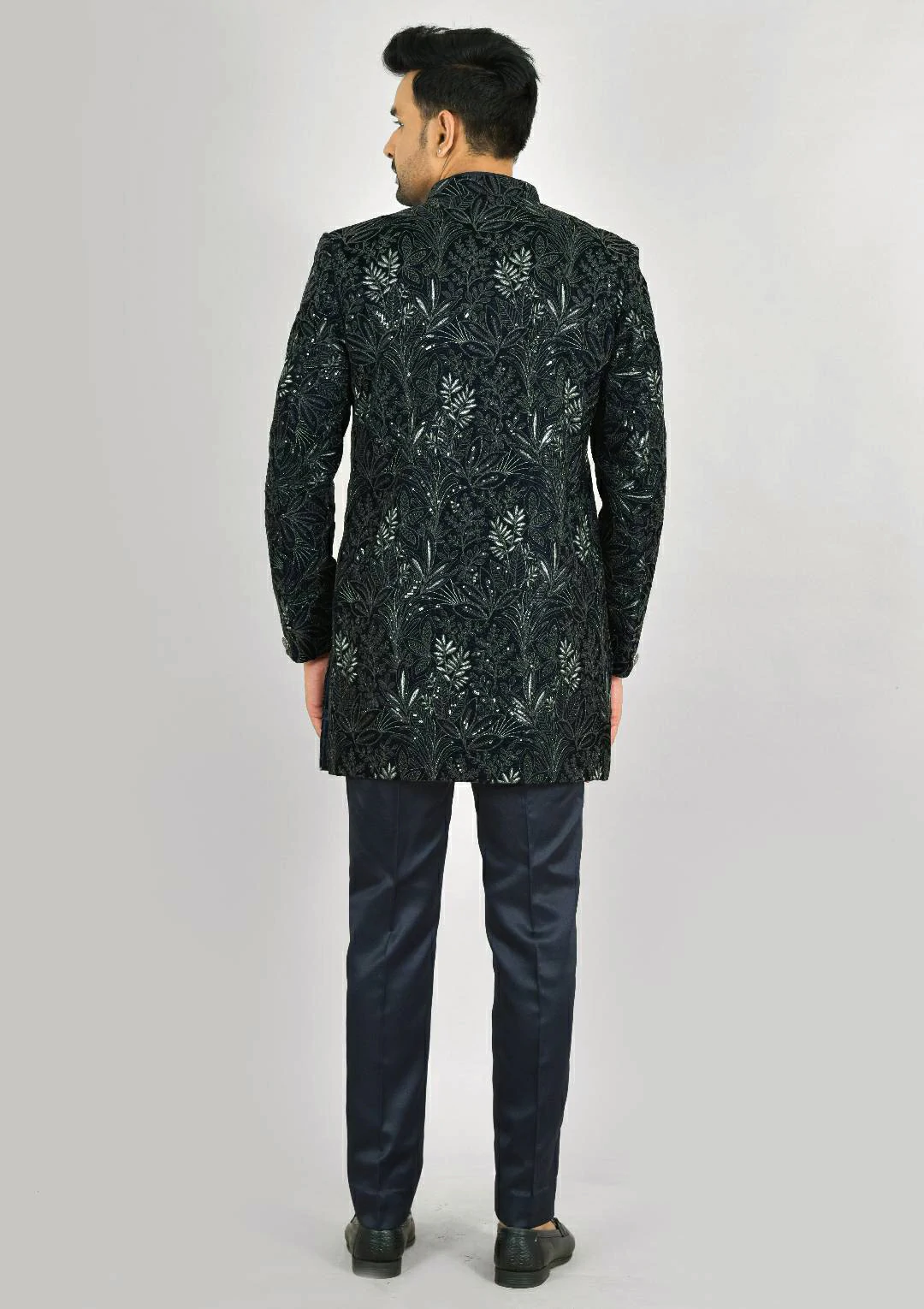 Midnight Blue Velvet Indo Western Jacket - Image 5