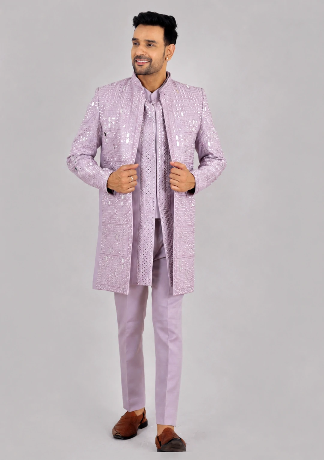 Men's Light Purple Indo Western Jacket - Image 2