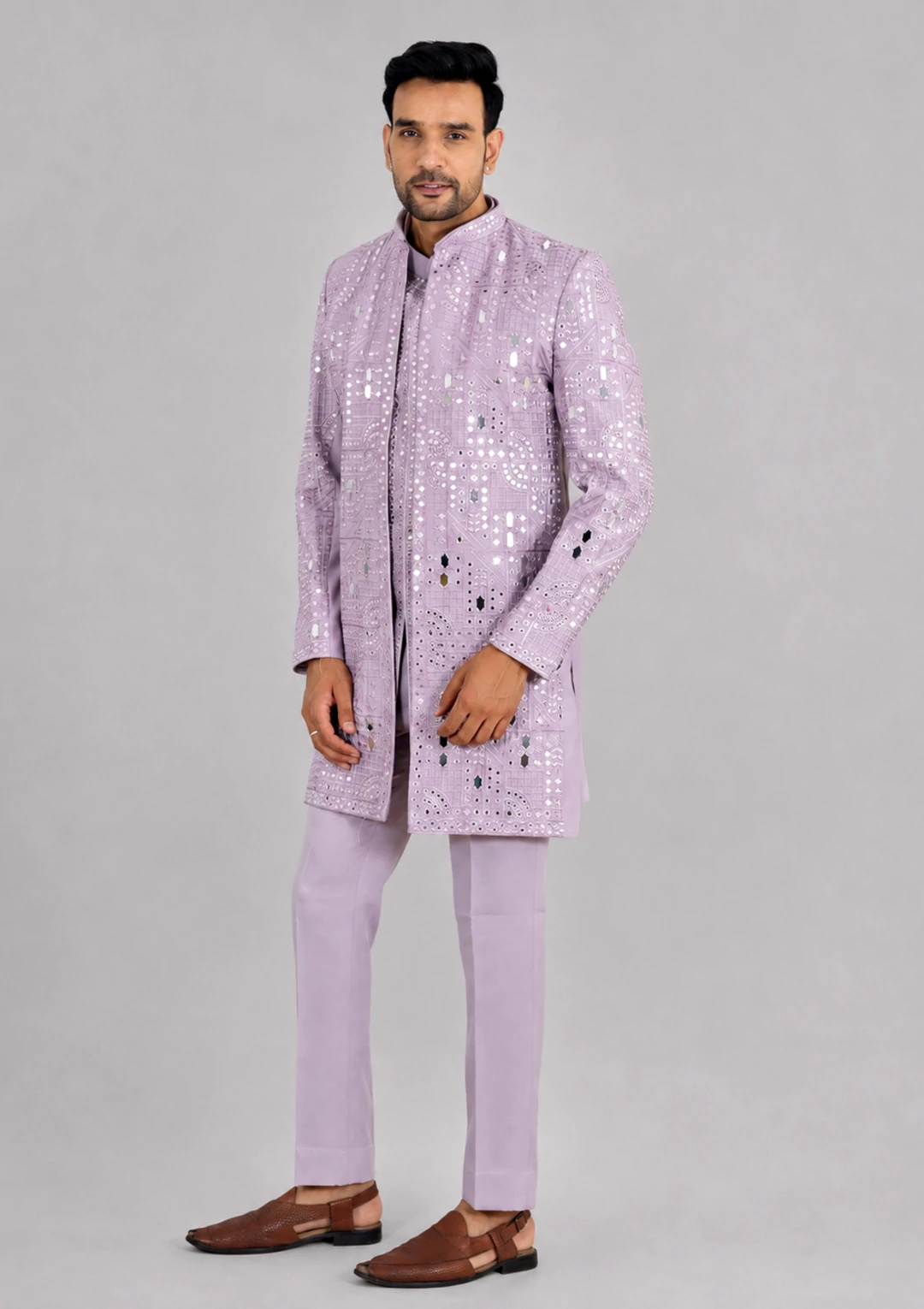 Men's Light Purple Indo Western Jacket - Image 4