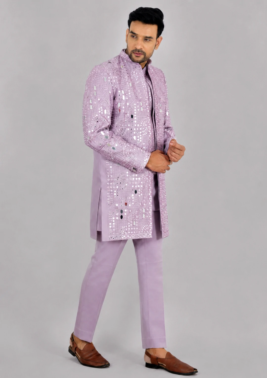 Men's Light Purple Indo Western Jacket - Image 3