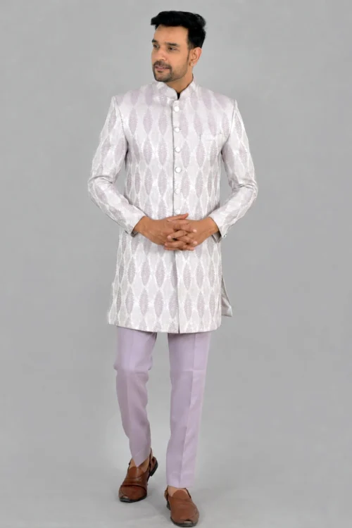 Light Pastel Purple Self Design Indo Western