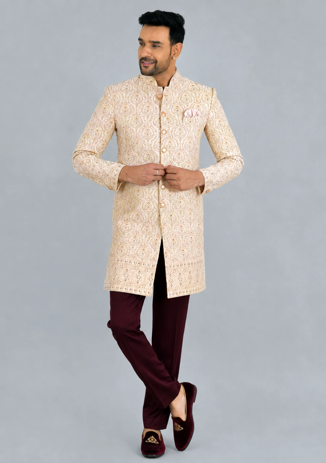 Soft Blush Red Embroidered Jodhpuri Jacket Suit for Men - Image 2