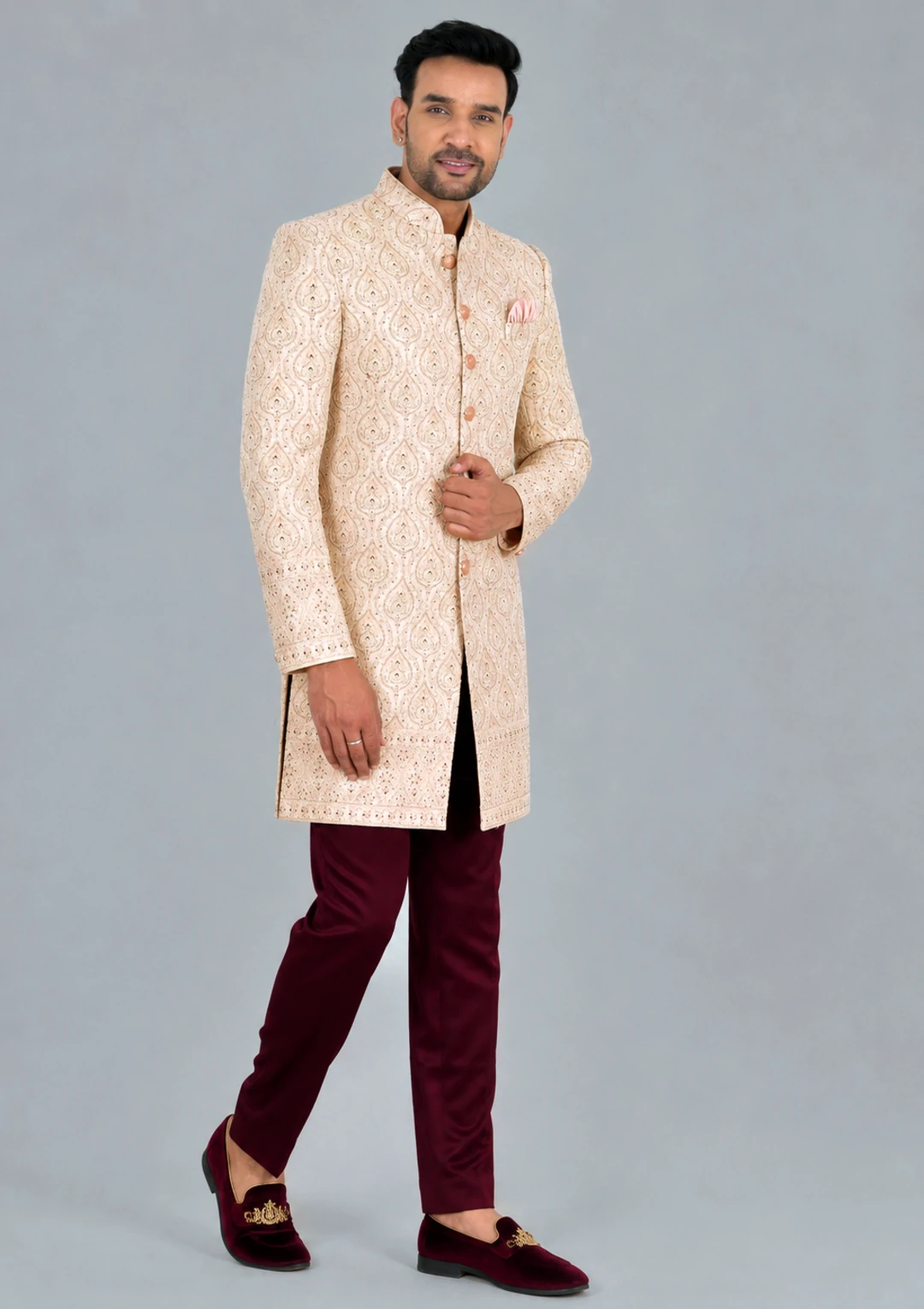 Soft Blush Red Embroidered Jodhpuri Jacket Suit for Men - Image 4