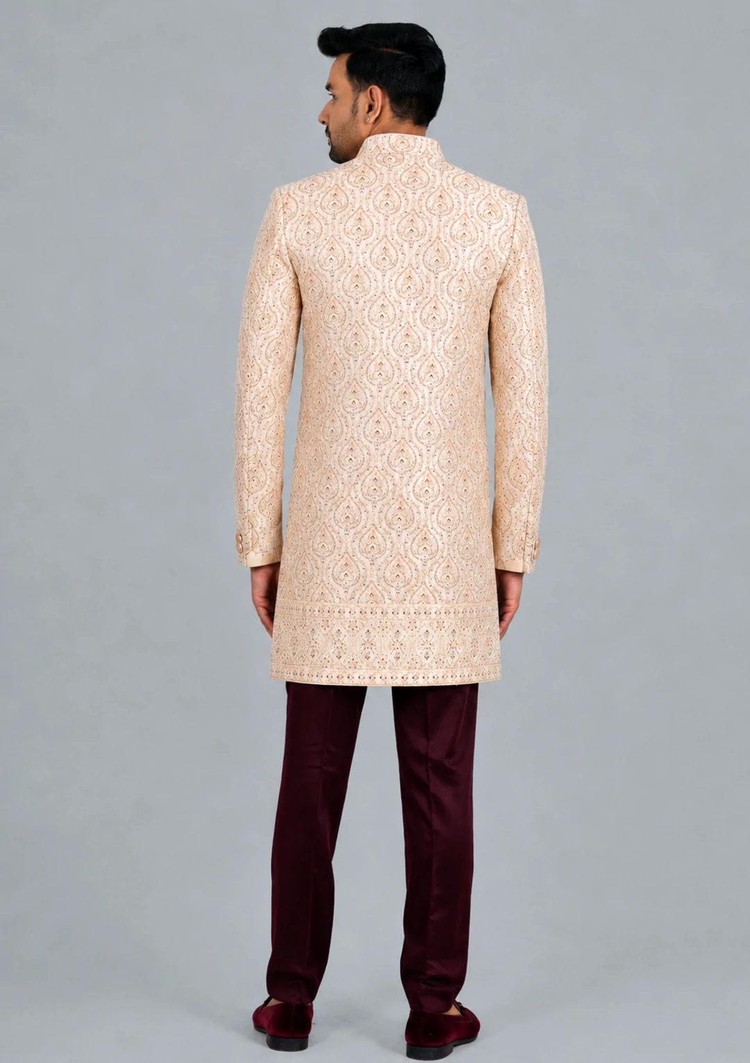Soft Blush Red Embroidered Jodhpuri Jacket Suit for Men - Image 5