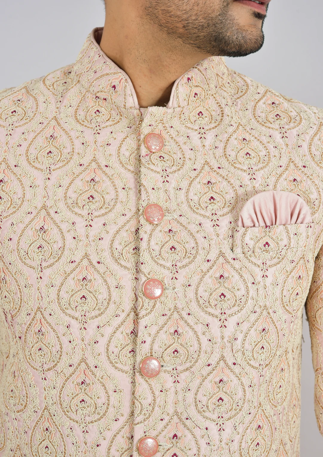 Soft Blush Red Embroidered Jodhpuri Jacket Suit for Men - Image 6