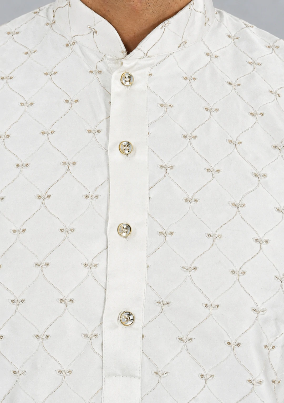 Men's White Embroidered Fancy Short Kurta Pajama - Image 5