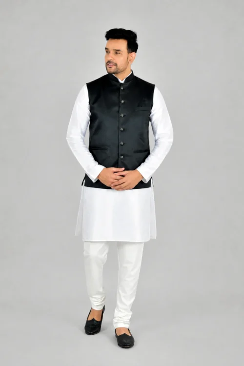 Plain Onyx Black Bandhgala Nehru Jacket for Men