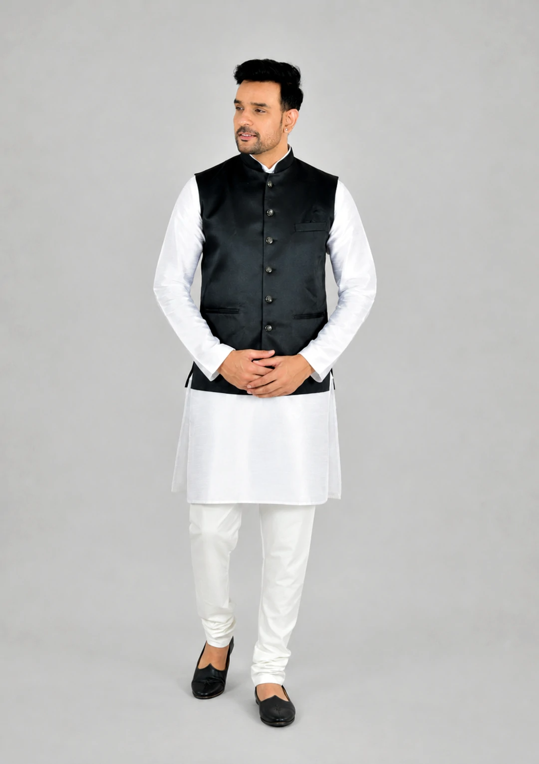 Plain Onyx Black Bandhgala Nehru Jacket for Men