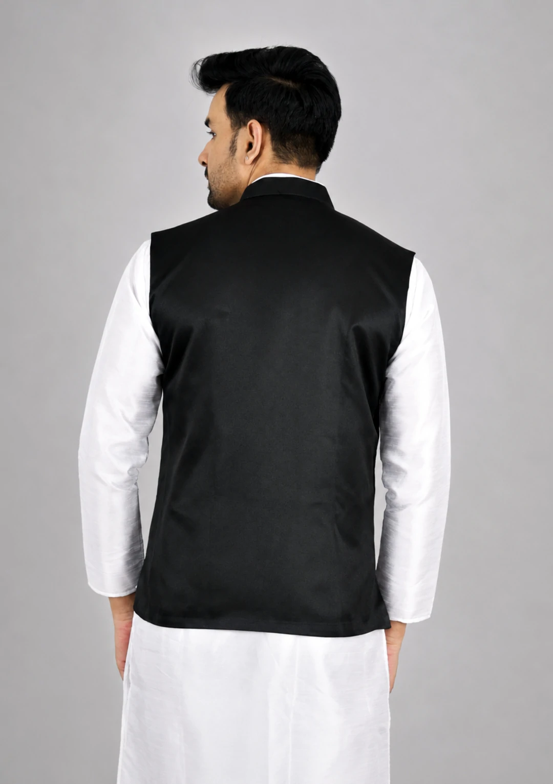 Plain Onyx Black Bandhgala Nehru Jacket for Men - Image 4