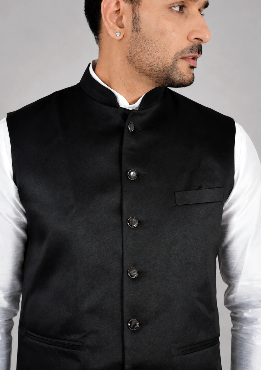 Plain Onyx Black Bandhgala Nehru Jacket for Men - Image 5