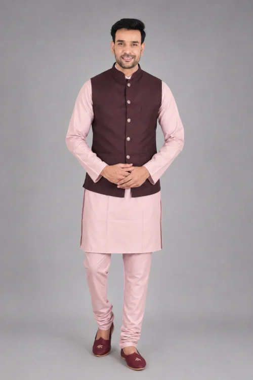 Solid Self-Textured Wine Colored Modi Jacket for Men
