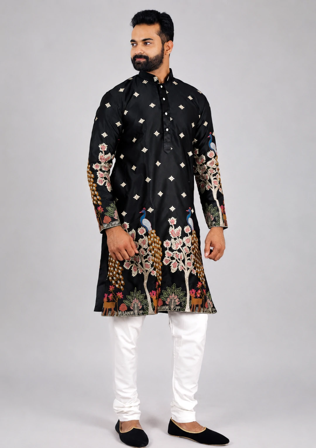 Premium Black Embroidered Kurta Pajama - Image 2