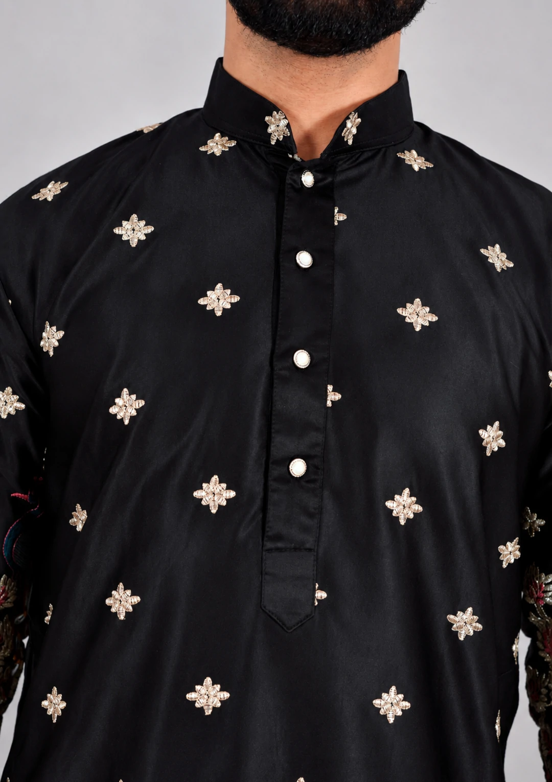Premium Black Embroidered Kurta Pajama - Image 5