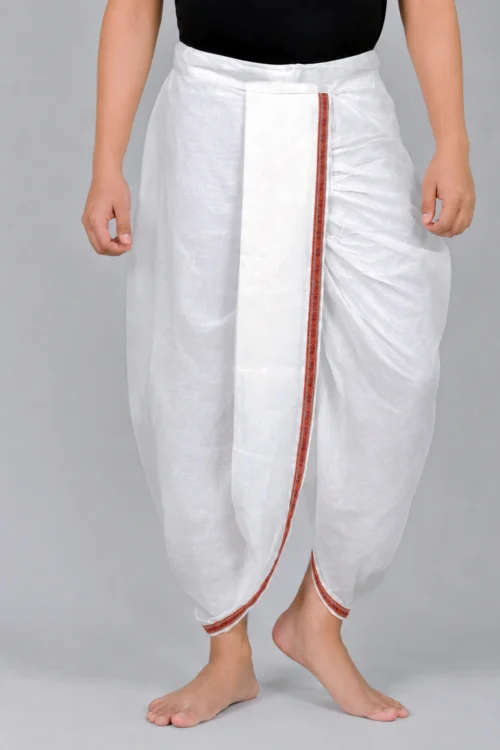 Pure White Cotton Dhoti for Men with Traditional Border