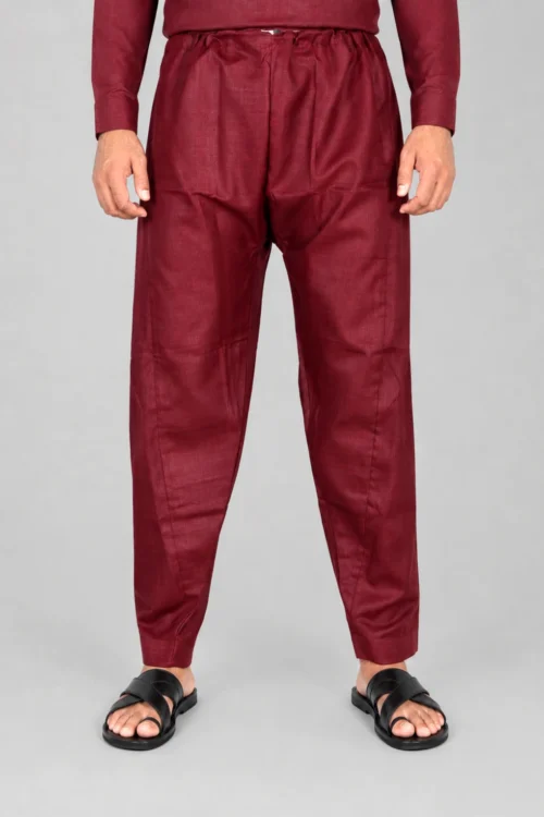 Maroon Linen Pathani Salwar