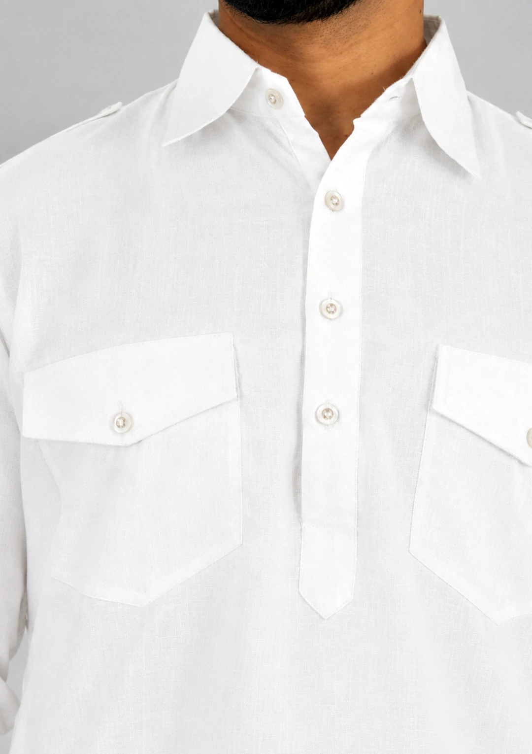 Plain White Linen Pathani Suit for Men - Image 5