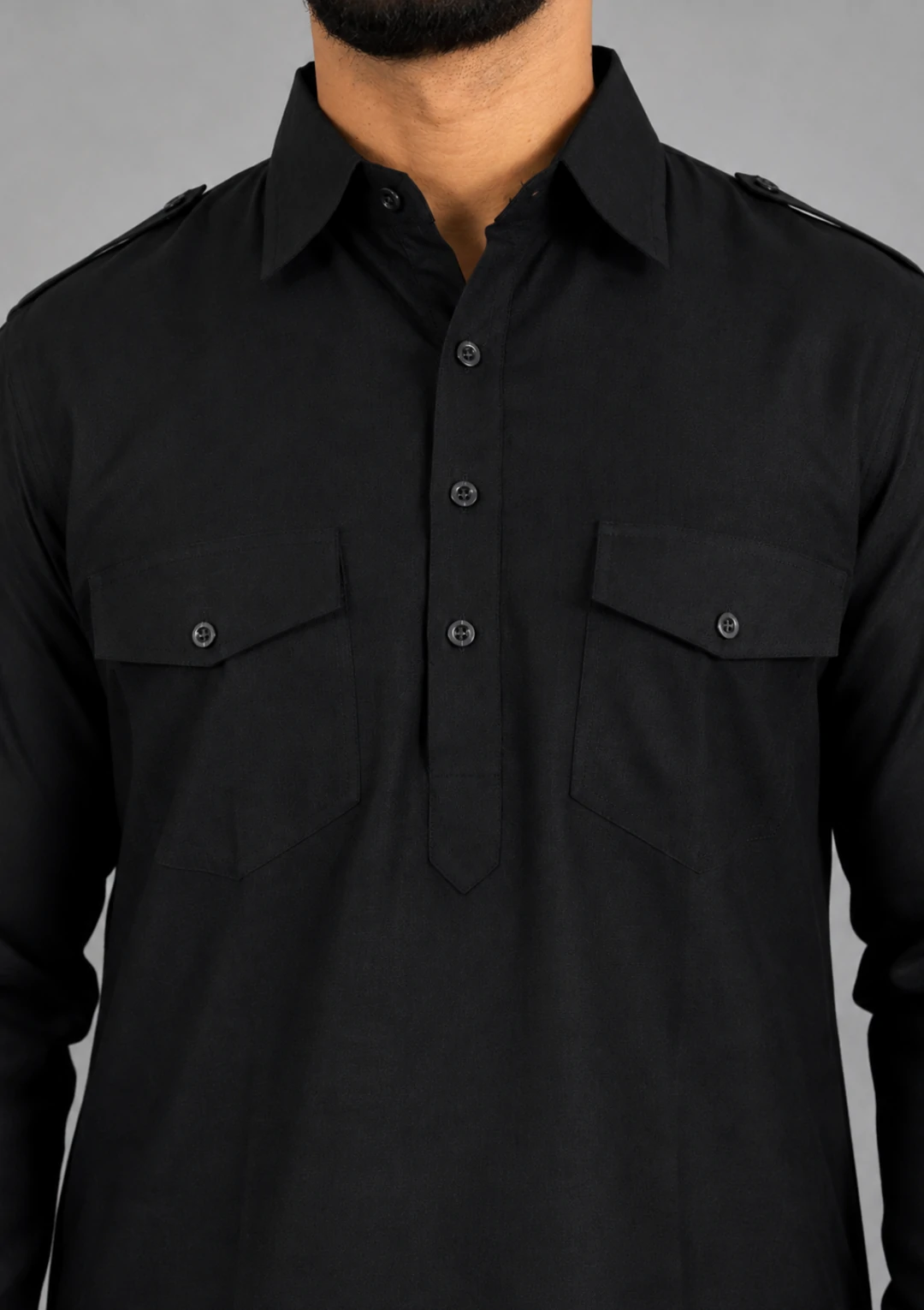 Plain Black Linen Pathani Suit for Men - Image 5