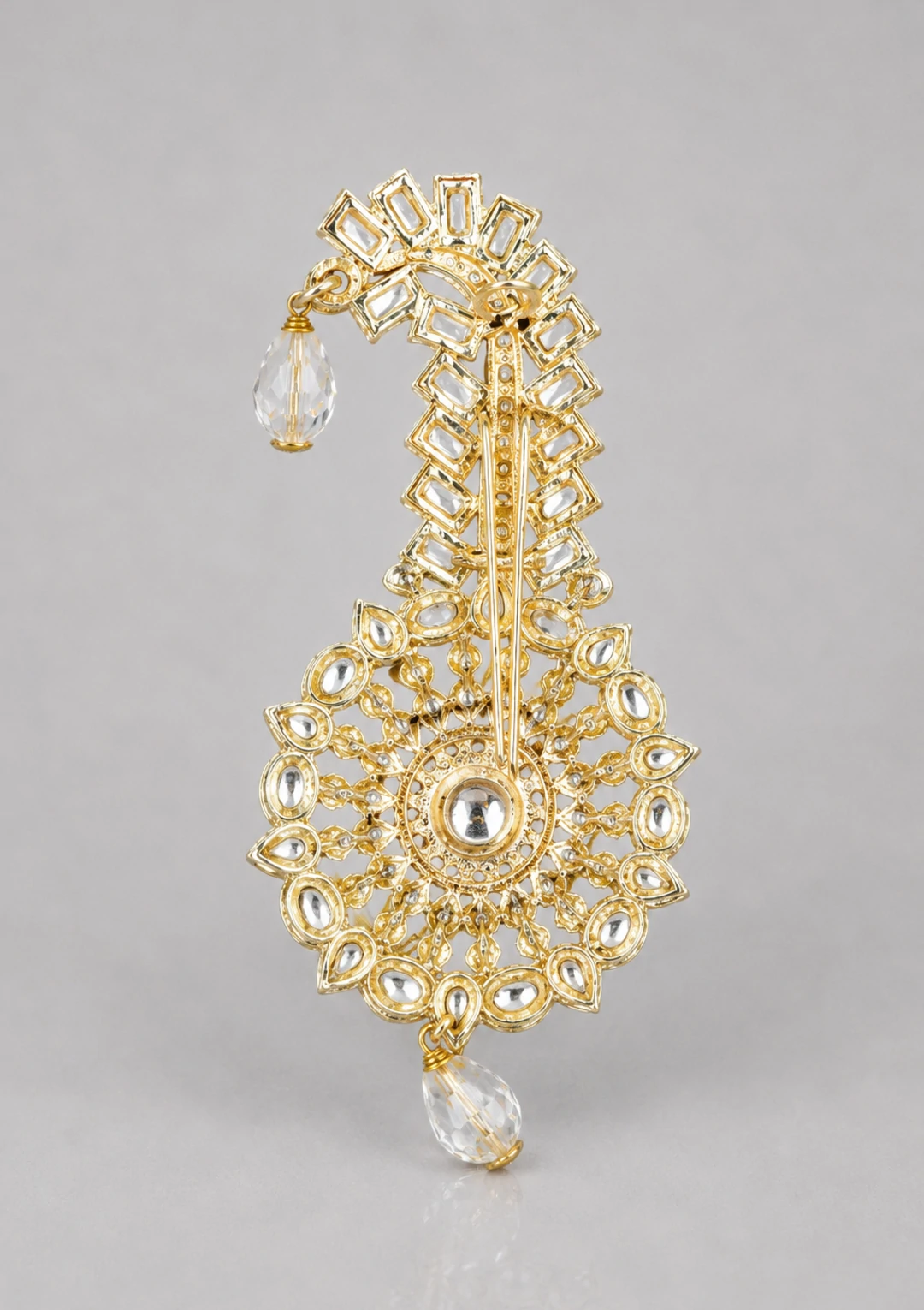 Groom Safa Stone Studded Gold Crystal Kalgi for Men - Image 2