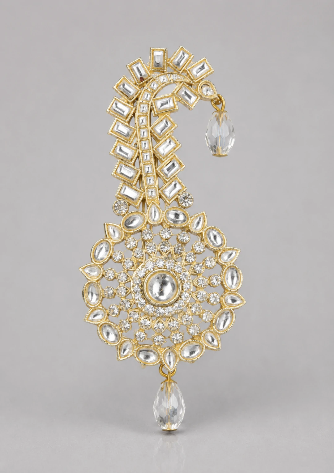 Groom Safa Stone Studded Gold Crystal Kalgi for Men