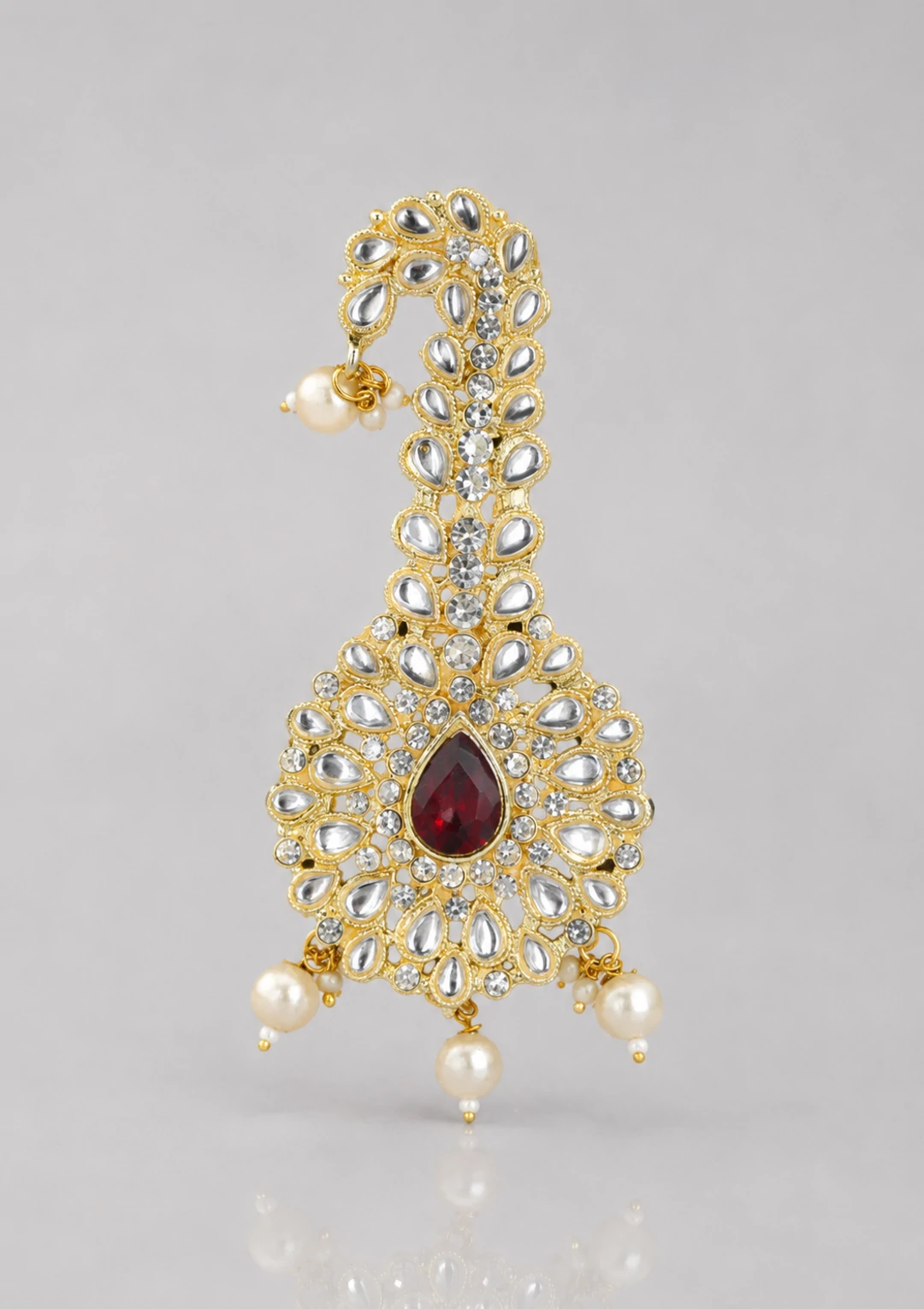 Groom Safa Red Stone Studded Kalgi for Men with White Crystals